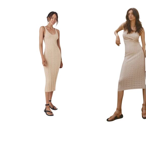 Spell Frenchie Rib Midi Dress Champagne - Picture 1 of 6